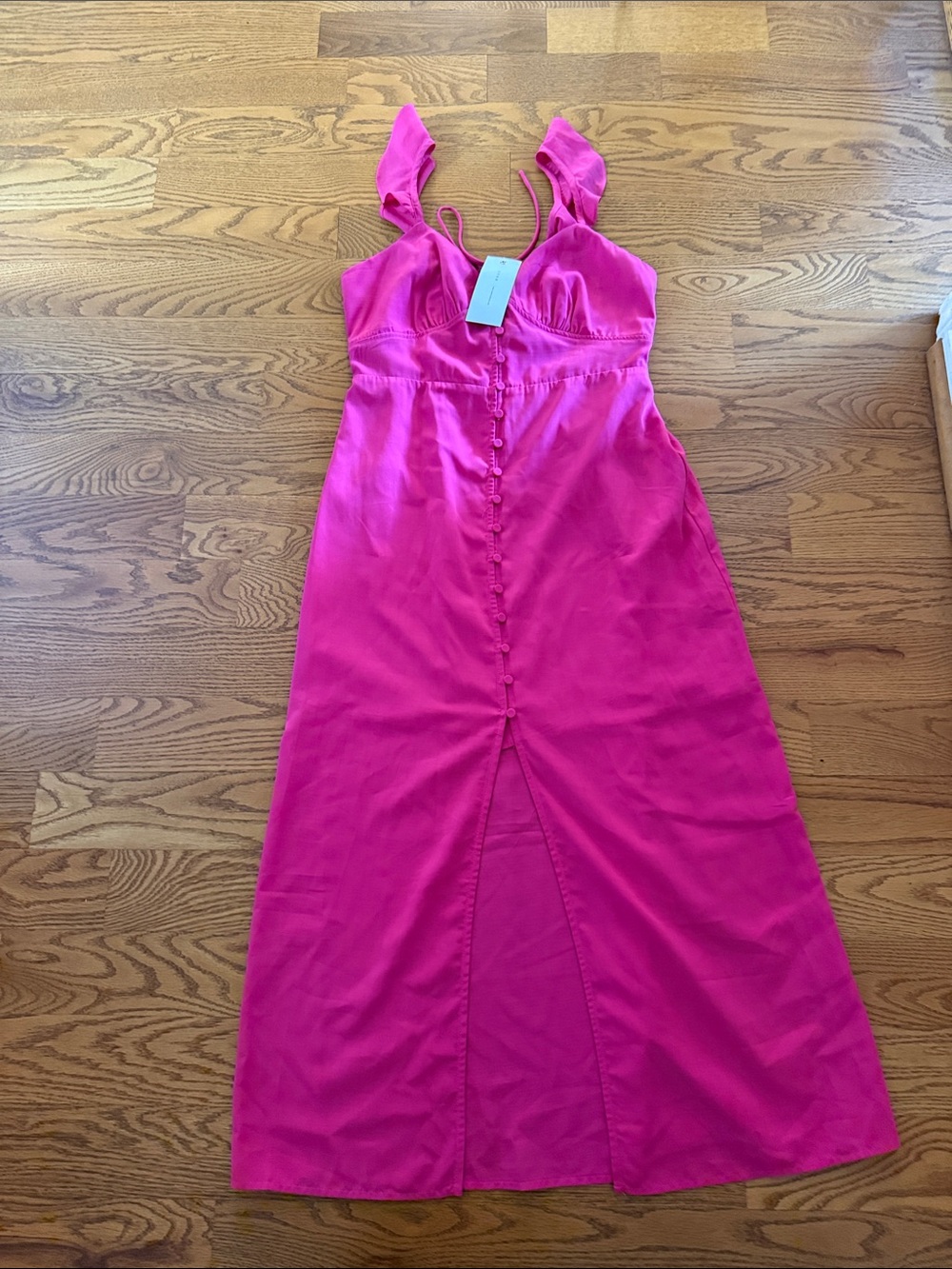 Lush Hot Pink Ruffle-Shoulder Button-Front Maxi Dress